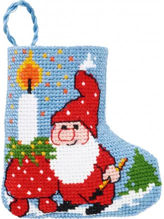 Permin Zestaw do Haftu Skarpeta Świąteczna Skrzat z Światłem 7x8cm