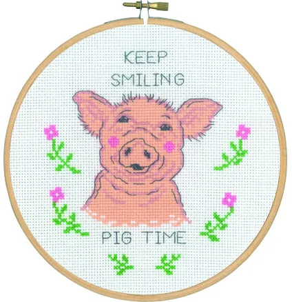 Permin Zestaw do haftu Keep smiling pig time Ø18
