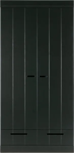 Connect, Szafa, 2 drzwi i 2 szuflady, czarna, H195x53x94 cm, sosna
