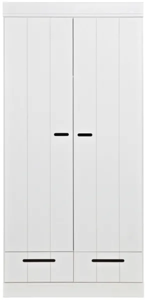Connect, Szafa, 2 drzwi i 2 szuflady, biała, H195x53x94 cm, sosna