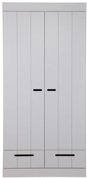 Connect, Szafa, 2 drzwi i 2 szuflady, szara, H195x53x94 cm, sosna