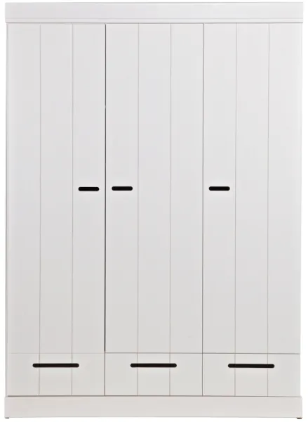 Connect, Szafa, 3 drzwi i 3 szuflady, biała, H195x53x140 cm, sosna