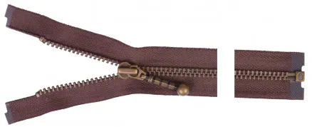 YKK Rozdzielczy Zamek Błyskawiczny Antyczny Mosiądz 20cm 4mm Brązowy