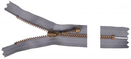 YKK Zamek Błyskawiczny Antyczny Mosiądz 15cm 4mm Szary