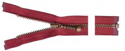 YKK Rozdzielny Zamek Błyskawiczny Antyczny Mosiądz 25cm 4mm Bordeaux