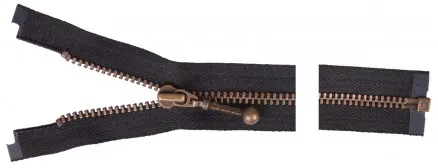 YKK Rozdzielany zamek błyskawiczny Antyczny Mosiądz 50cm 4mm Czarny