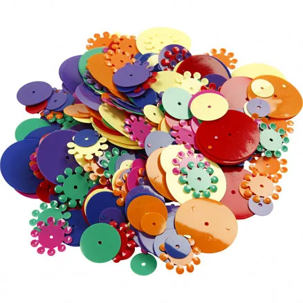 Cekiny, mix kolorów, okrągłe, rozmiar 10–25 mm, 250 g/ 1 op.